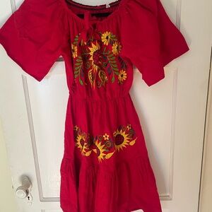 Red Floral Embroidered Dress